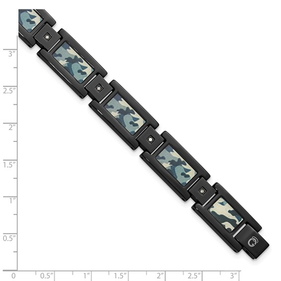 Stainless Steel Blk IP Grey Camo & .10 Dia 8.5in Bracelet