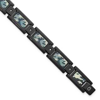Stainless Steel Blk IP Grey Camo & .10 Dia 8.5in Bracelet