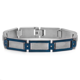 Stainless Steel & Blue IP .10 TCW Dia 9in Bracelet