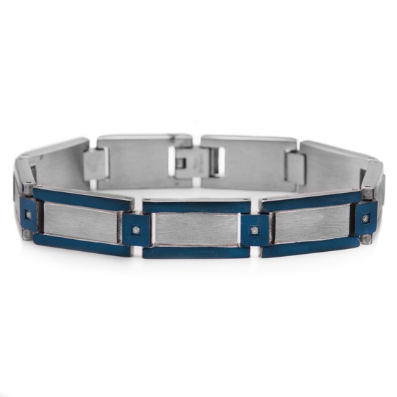 Stainless Steel & Blue IP .10 TCW Dia 9in Bracelet