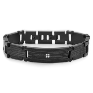 Stainless Steel & Black IP textured 14.6mm .05 TCW Dia 8.75in Bracelet