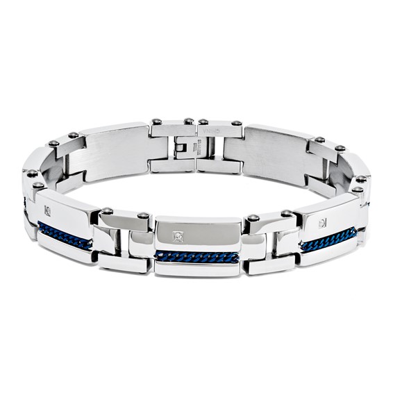 Stainless Steel Blue Cable .10 TCW Dia 9in Bracelet