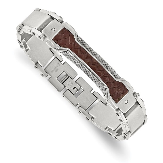 Stainless Steel & Brown Leather Braided Dia ID 8.5in Bracelet