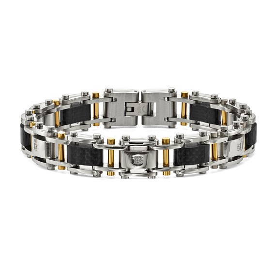 Stainless Steel Black Carbon Fiber w/ yellow IP .07 TCW Bracelet