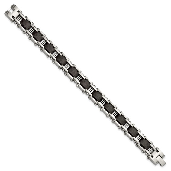 Stainless Steel & Black Carbon Fiber 8.5" Bracelet