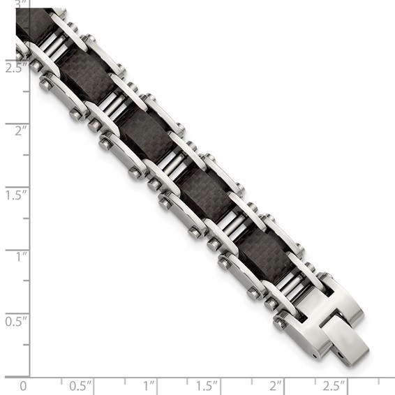 Stainless Steel & Black Carbon Fiber 8.5" Bracelet