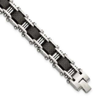 Stainless Steel & Black Carbon Fiber 8.5" Bracelet