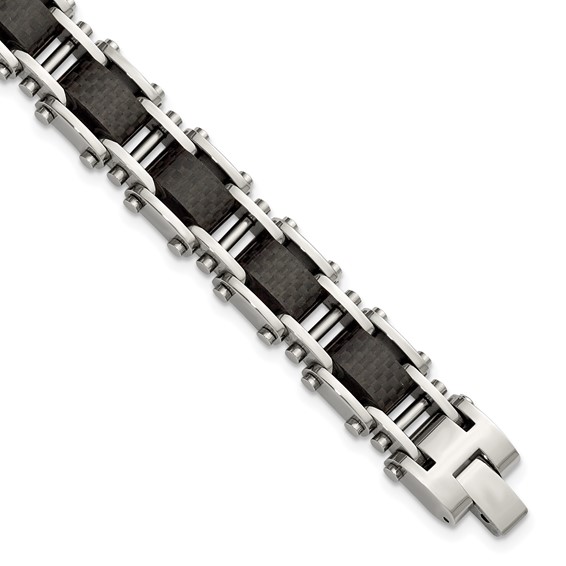 Stainless Steel & Black Carbon Fiber 8.5" Bracelet