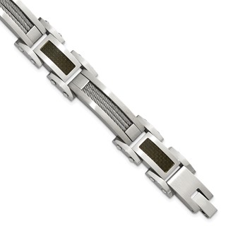 Steel Bracelet with carbon fiber and cable links