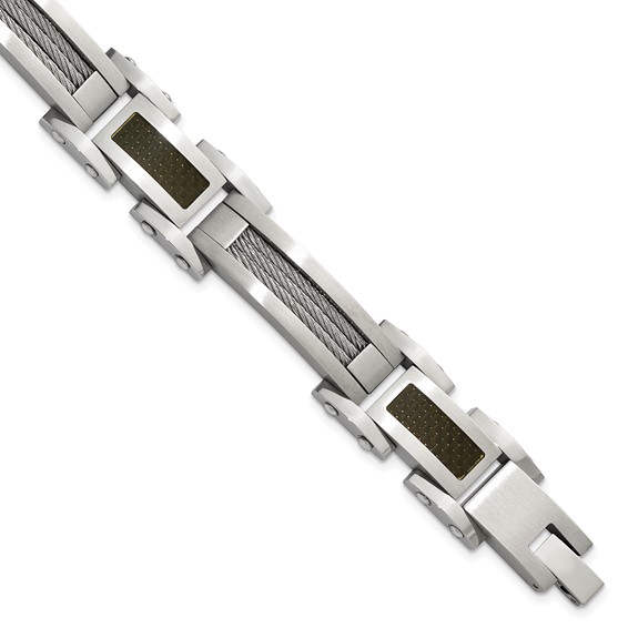 Steel Bracelet with carbon fiber and cable links