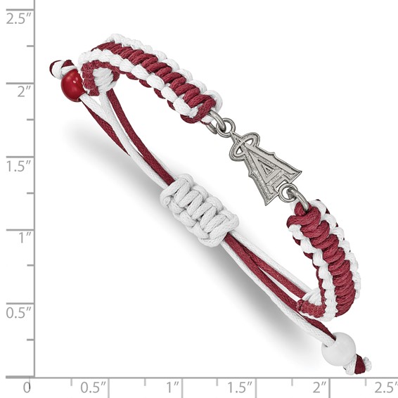 Stainless Steel Major League Baseball LogoArt Los Angeles Angels Adjustable Cord Bracelet