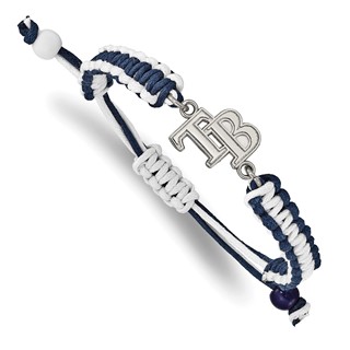 Stainless Steel Major League Baseball LogoArt Tampa Bay Rays Adjustable Cord Bracelet