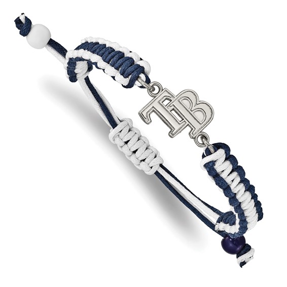 Stainless Steel Major League Baseball LogoArt Tampa Bay Rays Adjustable Cord Bracelet