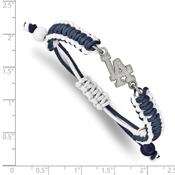 Stainless Steel Major League Baseball LogoArt Los Angeles Dodgers Adjustable Cord Bracelet