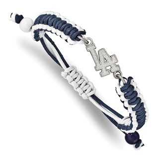 Stainless Steel Major League Baseball LogoArt Los Angeles Dodgers Adjustable Cord Bracelet