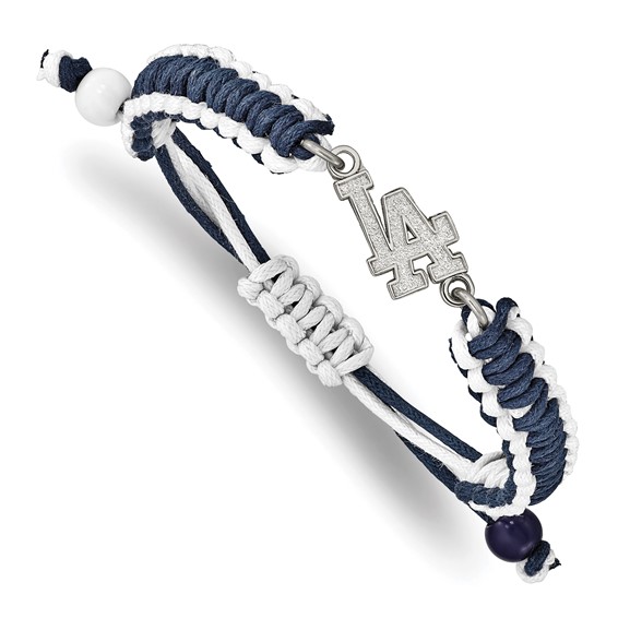 Stainless Steel Major League Baseball LogoArt Los Angeles Dodgers Adjustable Cord Bracelet