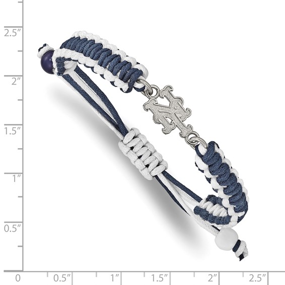 Stainless Steel Major League Baseball LogoArt New York Mets N-Y Adjustable Cord Bracelet
