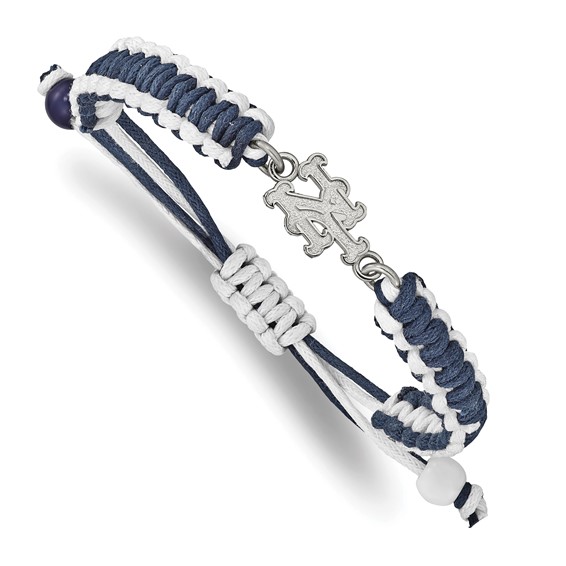 Stainless Steel Major League Baseball LogoArt New York Mets N-Y Adjustable Cord Bracelet