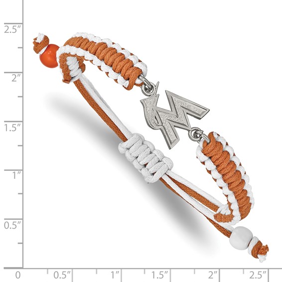 Stainless Steel Major League Baseball LogoArt Miami Marlins Adjustable Cord Bracelet