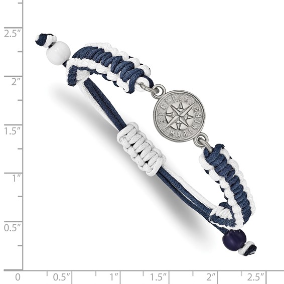 Stainless Steel Major League Baseball LogoArt Seattle Mariners Adjustable Cord Bracelet