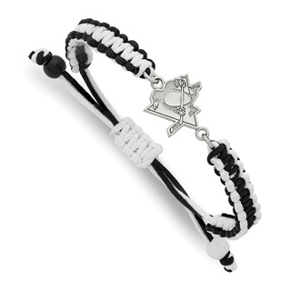 Stainless Steel NHL LogoArt Pittsburgh Penguins Adjustable Cord Bracelet