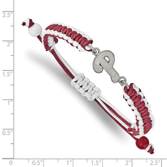 Stainless Steel Major League Baseball LogoArt Philadelphia Phillies Adjustable Cord Bracelet