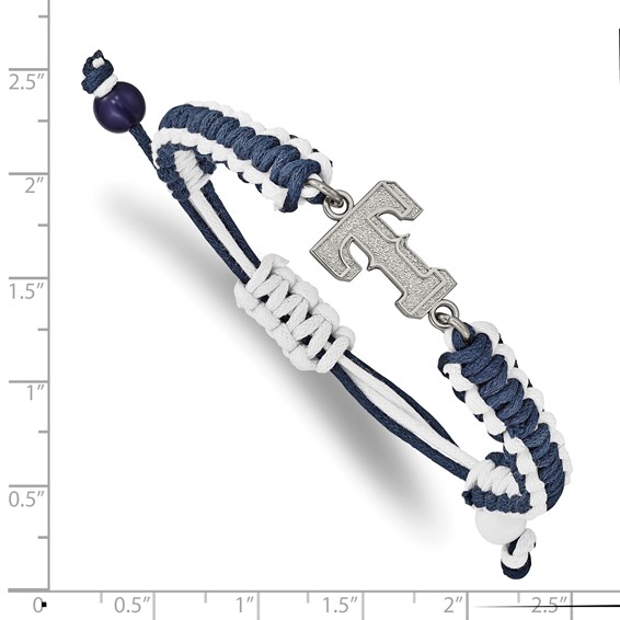 Stainless Steel Major League Baseball LogoArt Texas Rangers T Adjustable Cord Bracelet