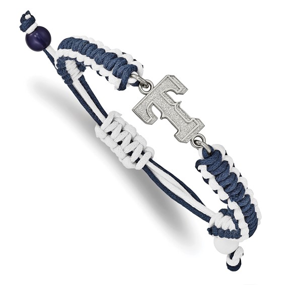 Stainless Steel Major League Baseball LogoArt Texas Rangers T Adjustable Cord Bracelet