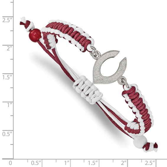 Stainless Steel Major League Baseball LogoArt Cincinnati Reds Adjustable Cord Bracelet