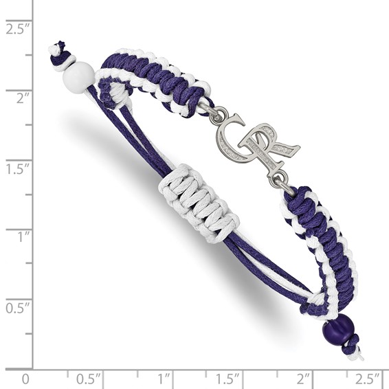 Stainless Steel Major League Baseball LogoArt Colorado Rockies Adjustable Cord Bracelet
