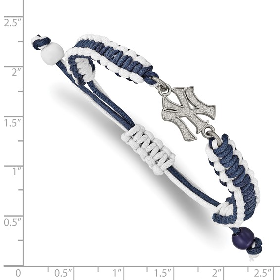 Stainless Steel Major League Baseball LogoArt New York Yankees N-Y Adjustable Cord Bracelet