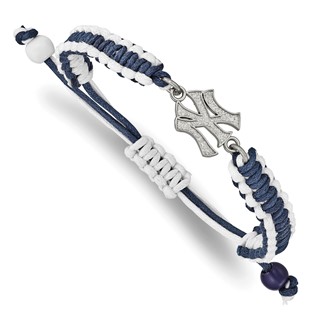 Stainless Steel Major League Baseball LogoArt New York Yankees N-Y Adjustable Cord Bracelet