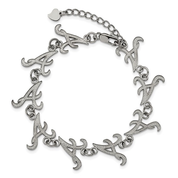 Stainless Steel Major League Baseball LogoArt Atlanta Braves Link w/1.5in ext Bracelet