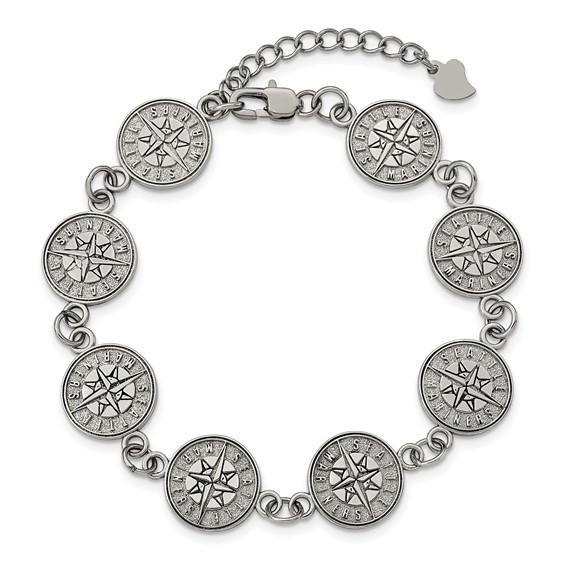 Stainless Steel Major League Baseball LogoArt Seattle Mariners Link w/1.5in ext Bracelet