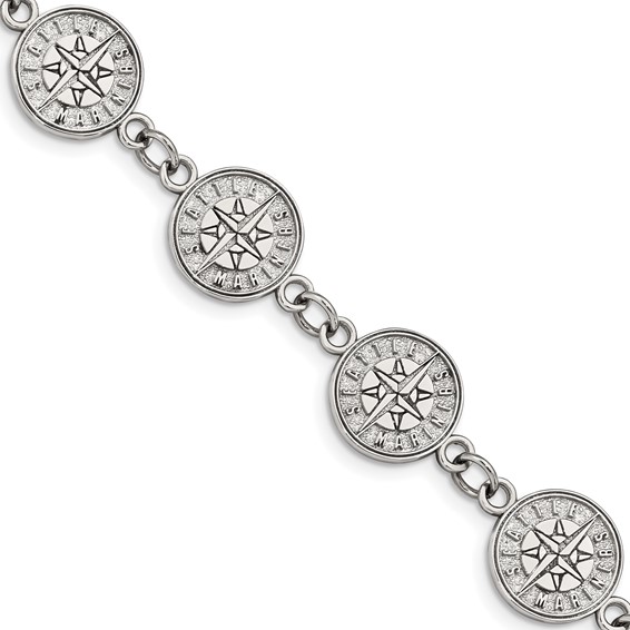 Stainless Steel Major League Baseball LogoArt Seattle Mariners Link w/1.5in ext Bracelet