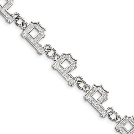 Stainless Steel Major League Baseball LogoArt Pittsburgh Pirates Link w/1.5in ext Bracelet
