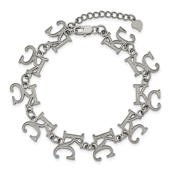 Stainless Steel Major League Baseball LogoArt Kansas City Royals K-C w/1.5in ext Bracelet