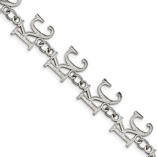 Stainless Steel Major League Baseball LogoArt Kansas City Royals K-C w/1.5in ext Bracelet