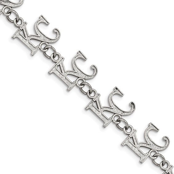 Stainless Steel Major League Baseball LogoArt Kansas City Royals K-C w/1.5in ext Bracelet