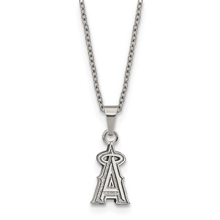 Stainless Steel Major League Baseball LogoArt Los Angeles Angels w/2in ext Pendant Necklace