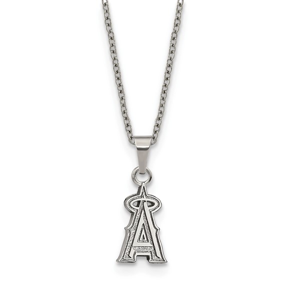 Stainless Steel Major League Baseball LogoArt Los Angeles Angels w/2in ext Pendant Necklace