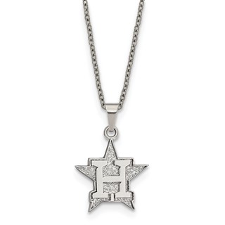 Stainless Steel Major League Baseball LogoArt Houston Astros w/2in ext Pendant Necklace