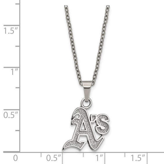 Stainless Steel Major League Baseball LogoArt Oakland Athletics w/2in ext Necklace
