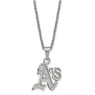 Stainless Steel Major League Baseball LogoArt Oakland Athletics w/2in ext Necklace