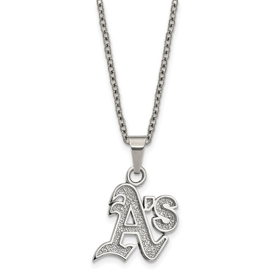 Stainless Steel Major League Baseball LogoArt Oakland Athletics w/2in ext Necklace