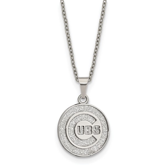 Stainless Steel Major League Baseball LogoArt Chicago Cubs w/2in ext Pendant Necklace