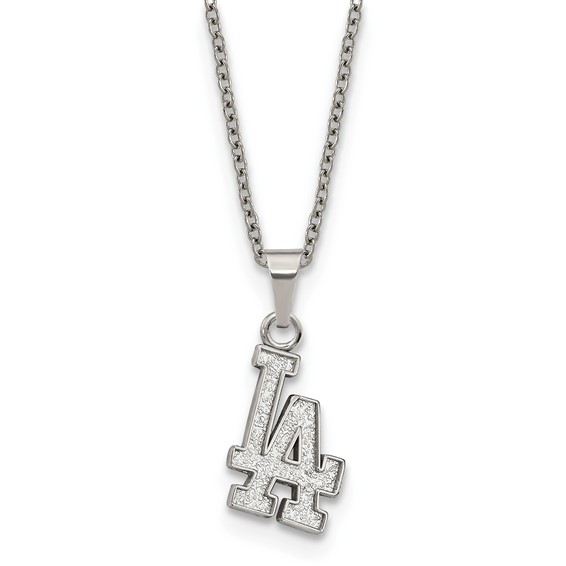 Stainless Steel Major League Baseball LogoArt Los Angeles Dodgers Pendant Necklace