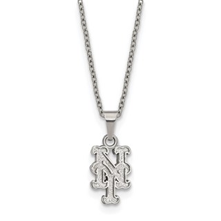 Stainless Steel Major League Baseball LogoArt New York Mets N-Y w/2in ext Necklace