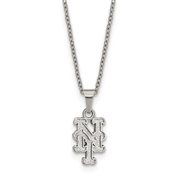 Stainless Steel Major League Baseball LogoArt New York Mets N-Y w/2in ext Necklace