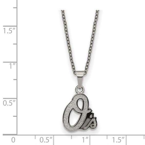 Stainless Steel Major League Baseball LogoArt Baltimore Orioles w/2in ext Pendant Necklace